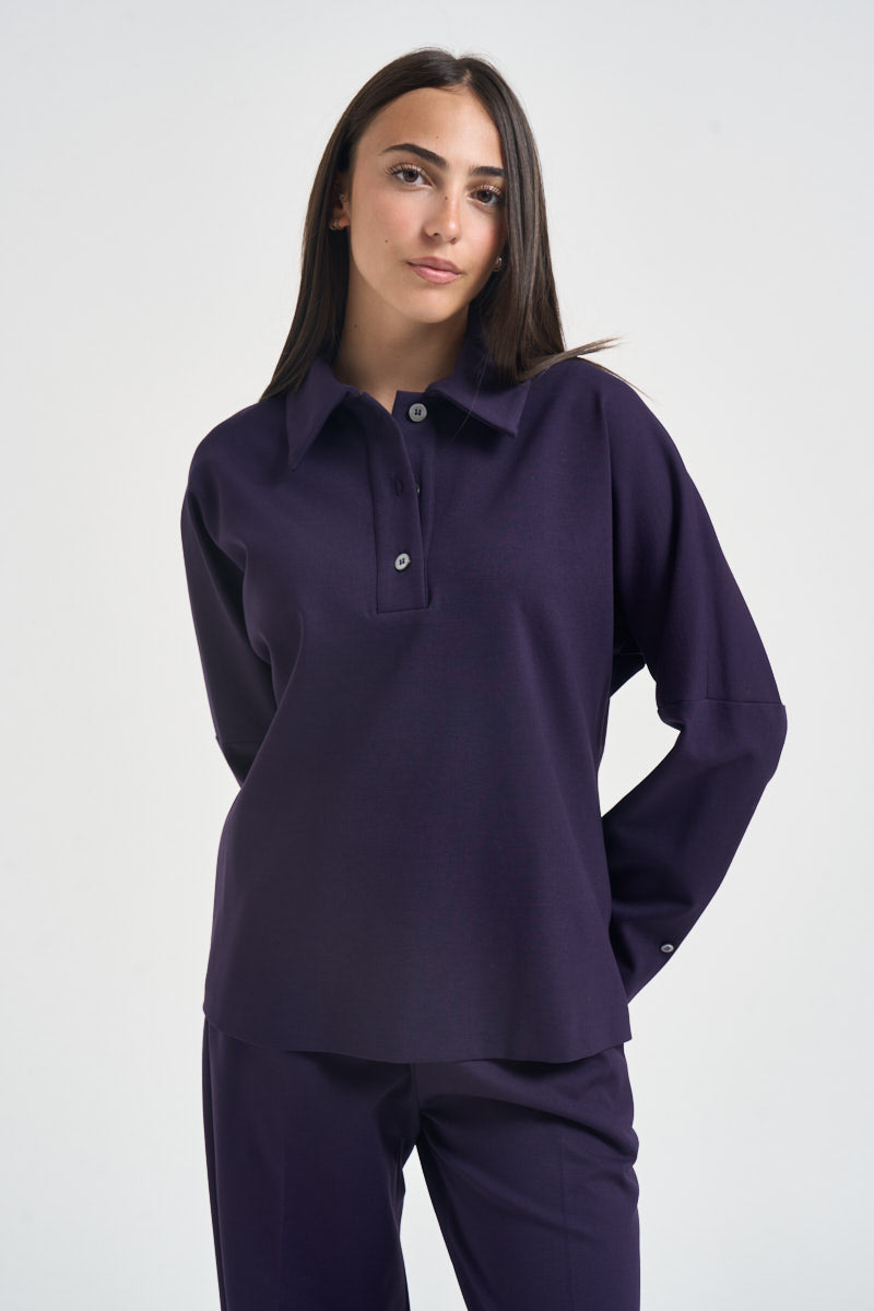 Blusa donna Miranda polo maniche lunghe viola F6I09 J21 LIVIANA CONTI 