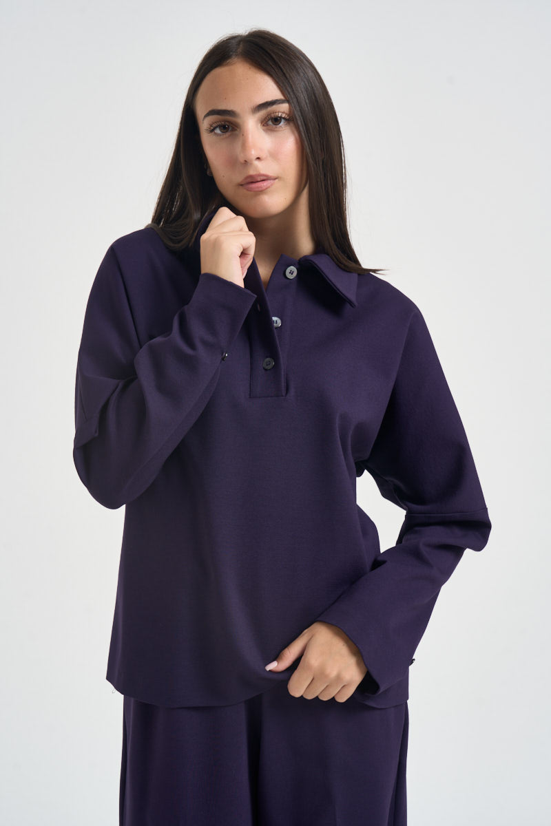 Blusa donna Miranda polo maniche lunghe viola F6I09 J21 LIVIANA CONTI 