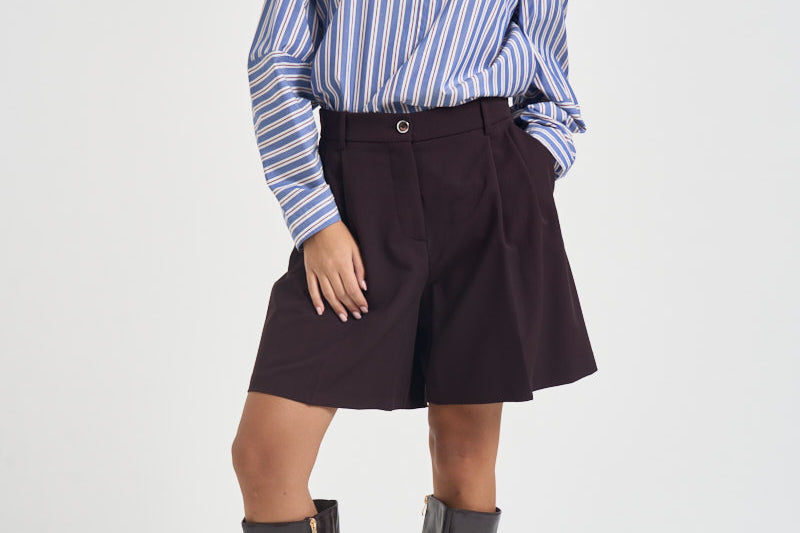Camicia donna a righe over celeste e bordeaux F6M66 83RIG LIVIANA CONTI 