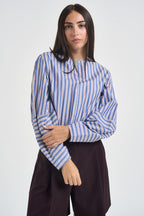Camicia donna a righe over celeste e bordeaux F6M66 83RIG LIVIANA CONTI 