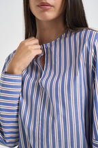 Camicia donna a righe over celeste e bordeaux F6M66 83RIG LIVIANA CONTI 