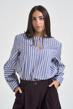 Camicia donna a righe over celeste e bordeaux F6M66 83RIG LIVIANA CONTI 