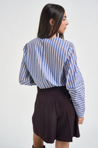 Camicia donna a righe over celeste e bordeaux F6M66 83RIG LIVIANA CONTI 
