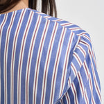 Camicia donna a righe over celeste e bordeaux F6M66 83RIG LIVIANA CONTI 