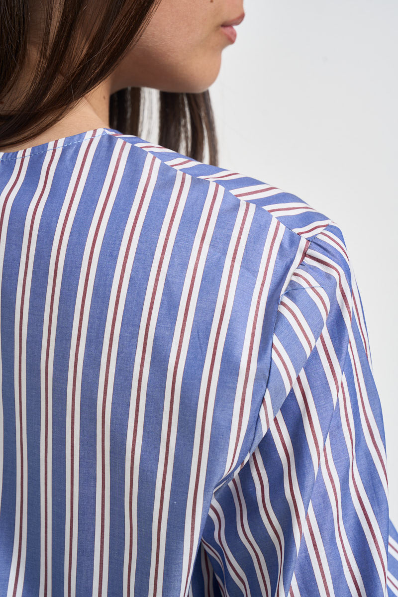 Camicia donna a righe over celeste e bordeaux F6M66 83RIG LIVIANA CONTI 