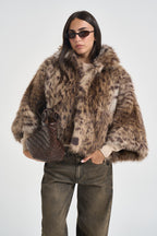 Ecopelliccia donna corta animalier F6W70 MAC44 LIVIANA CONTI 