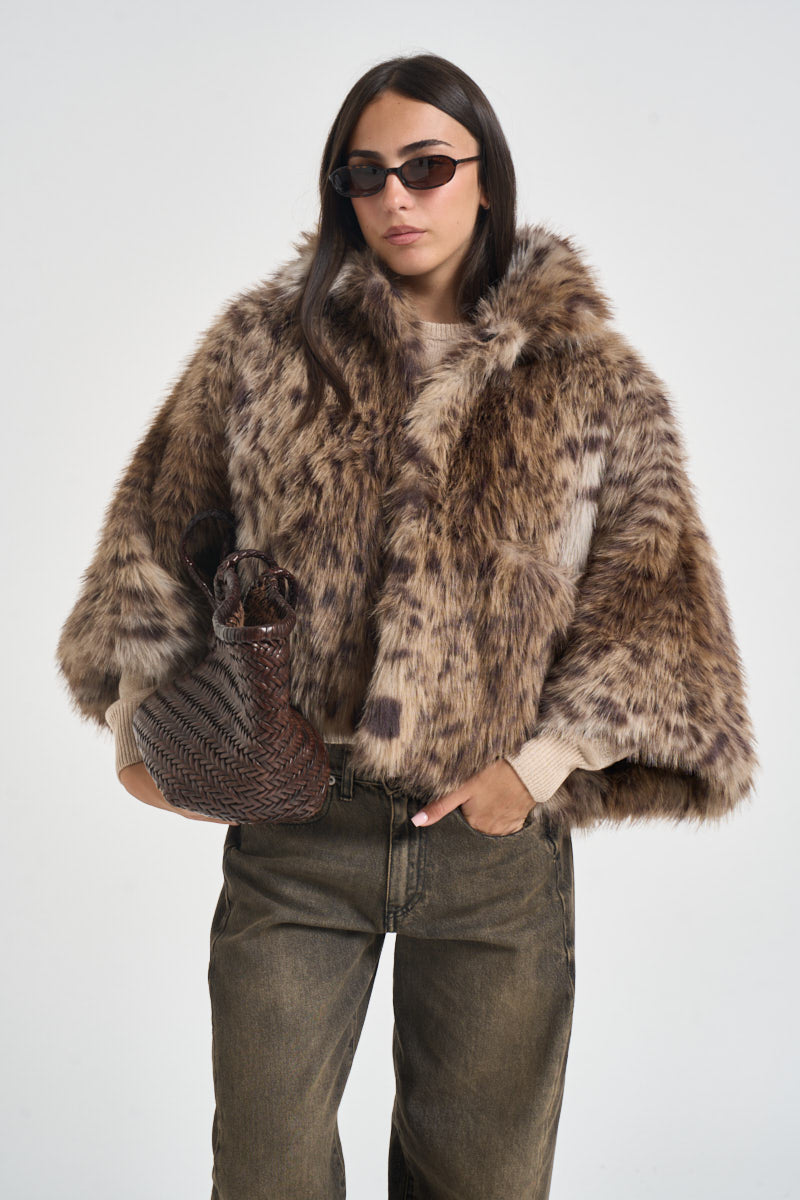 Ecopelliccia donna corta animalier F6W70 MAC44 LIVIANA CONTI 