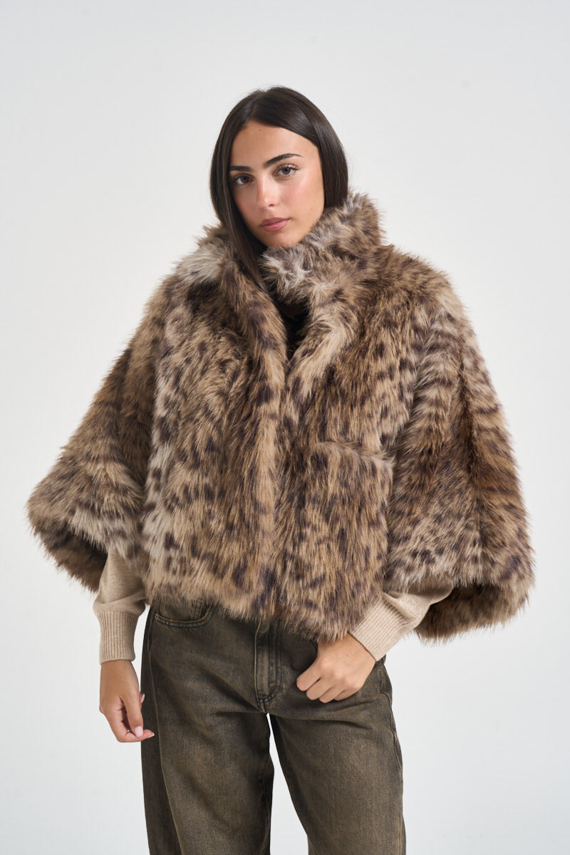 Ecopelliccia donna corta animalier F6W70 MAC44 LIVIANA CONTI 