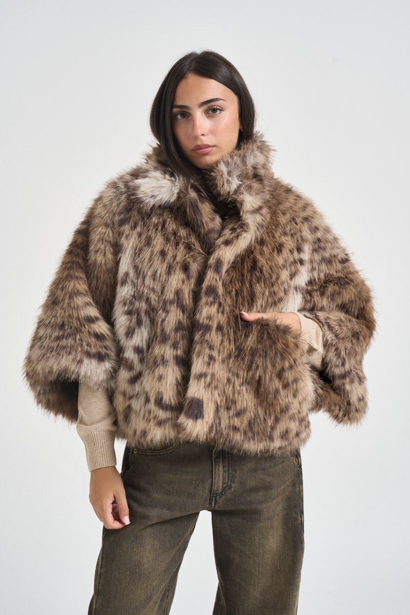 Ecopelliccia donna corta animalier F6W70 MAC44 LIVIANA CONTI 