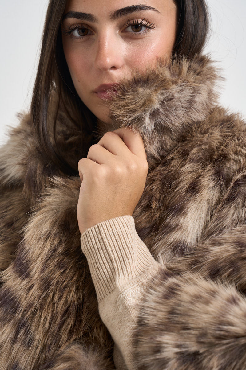 Ecopelliccia donna corta animalier F6W70 MAC44 LIVIANA CONTI 