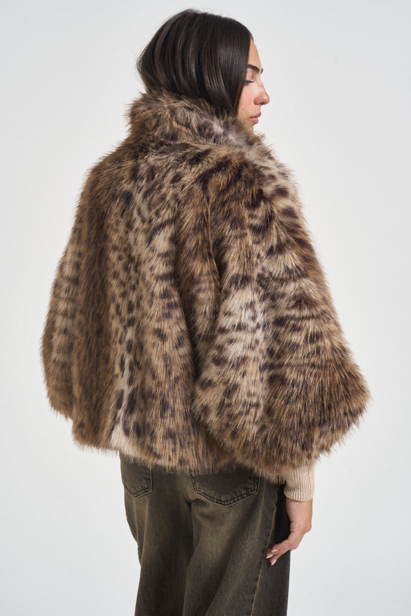 Ecopelliccia donna corta animalier F6W70 MAC44 LIVIANA CONTI 