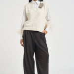 Gilet donna Abilene con ricamo a mano panna L6WC12 A08 LIVIANA CONTI 
