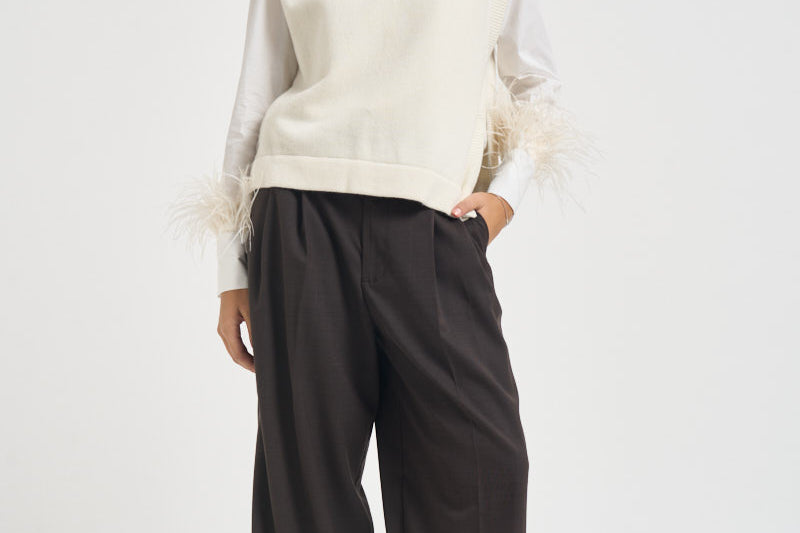 Gilet donna Abilene con ricamo a mano panna L6WC12 A08 LIVIANA CONTI 