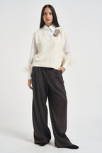 Gilet donna Abilene con ricamo a mano panna L6WC12 A08 LIVIANA CONTI 