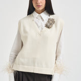 Gilet donna Abilene con ricamo a mano panna L6WC12 A08 LIVIANA CONTI 