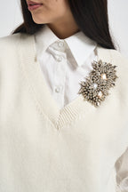 Gilet donna Abilene con ricamo a mano panna L6WC12 A08 LIVIANA CONTI 