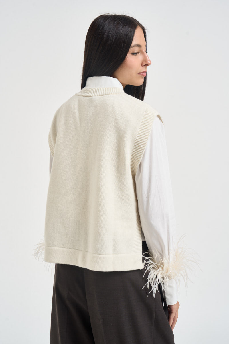 Gilet donna Abilene con ricamo a mano panna L6WC12 A08 LIVIANA CONTI 