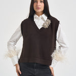 Gilet donna Abilene con ricamo a mano marrone L6WC12 W18 LIVIANA CONTI 