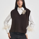 Gilet donna Abilene con ricamo a mano marrone L6WC12 W18 LIVIANA CONTI 