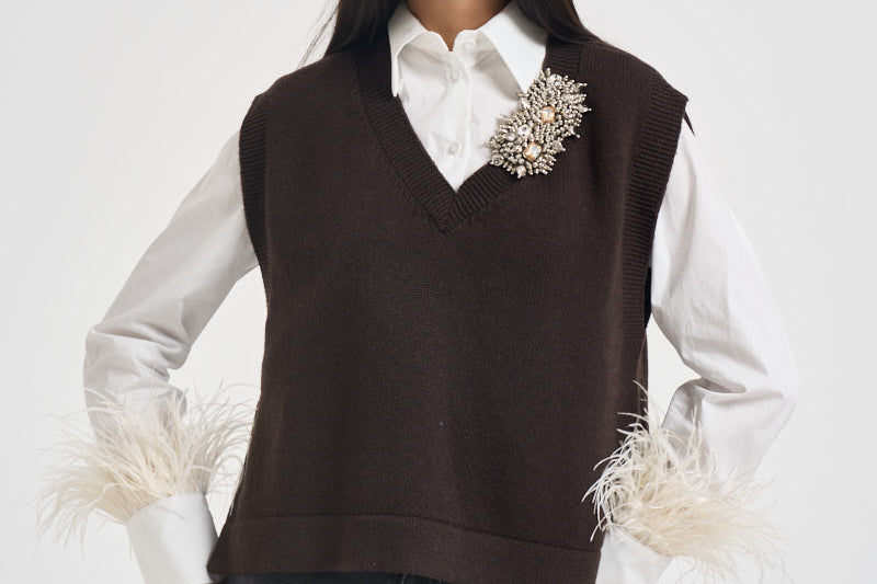 Gilet donna Abilene con ricamo a mano marrone L6WC12 W18 LIVIANA CONTI 