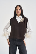 Gilet donna Abilene con ricamo a mano marrone L6WC12 W18 LIVIANA CONTI 