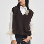 Gilet donna Abilene con ricamo a mano marrone L6WC12 W18 LIVIANA CONTI 
