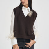 Gilet donna Abilene con ricamo a mano marrone L6WC12 W18 LIVIANA CONTI 