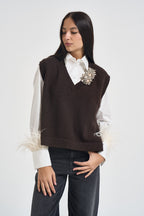 Gilet donna Abilene con ricamo a mano marrone L6WC12 W18 LIVIANA CONTI 