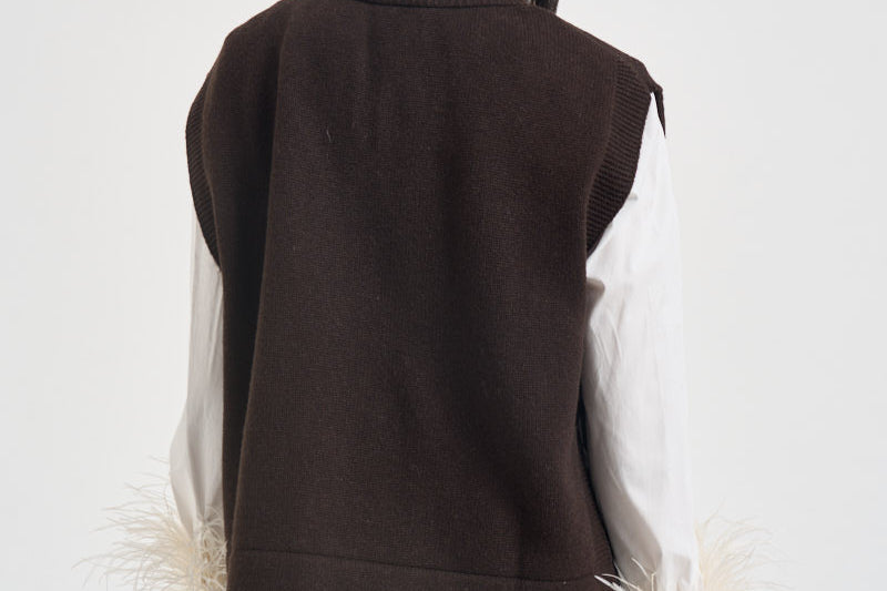 Gilet donna Abilene con ricamo a mano marrone L6WC12 W18 LIVIANA CONTI 