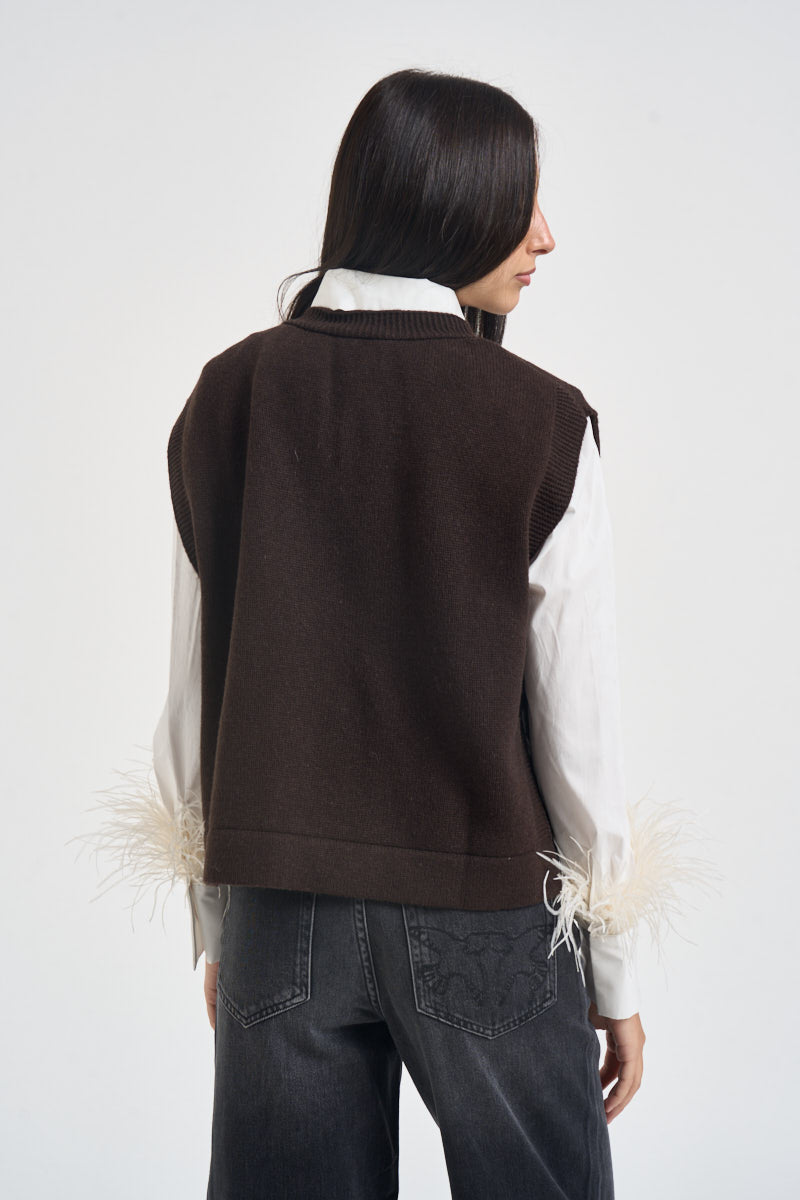 Gilet donna Abilene con ricamo a mano marrone L6WC12 W18 LIVIANA CONTI 
