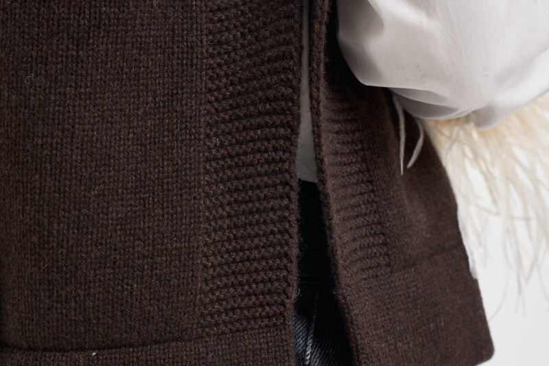 Gilet donna Abilene con ricamo a mano marrone L6WC12 W18 LIVIANA CONTI 