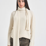 Maglia donna in maglia con sciarpa panna L6WC62 A18 LIVIANA CONTI 