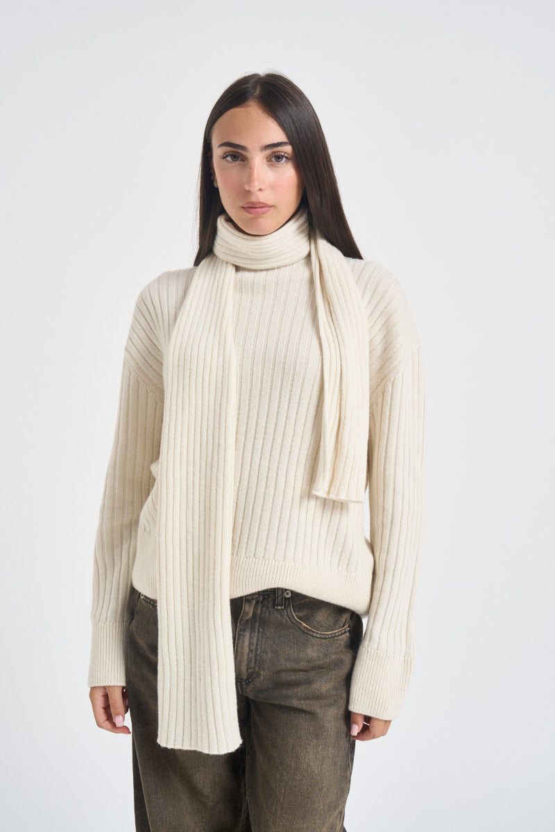 Maglia donna in maglia con sciarpa panna L6WC62 A18 LIVIANA CONTI 