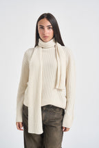 Maglia donna in maglia con sciarpa panna L6WC62 A18 LIVIANA CONTI 