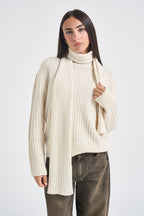 Maglia donna in maglia con sciarpa panna L6WC62 A18 LIVIANA CONTI 