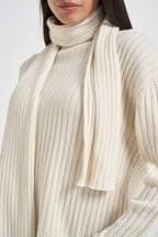 Maglia donna in maglia con sciarpa panna L6WC62 A18 LIVIANA CONTI 