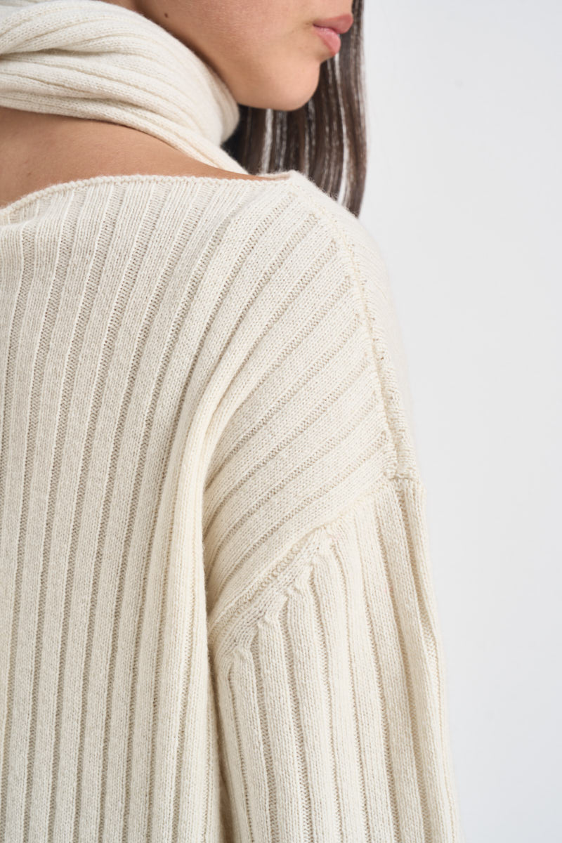 Maglia donna in maglia con sciarpa panna L6WC62 A18 LIVIANA CONTI 