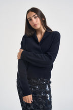 Maglia donna Hitomi con collo sciallato blu L6WC64 N08 LIVIANA CONTI 