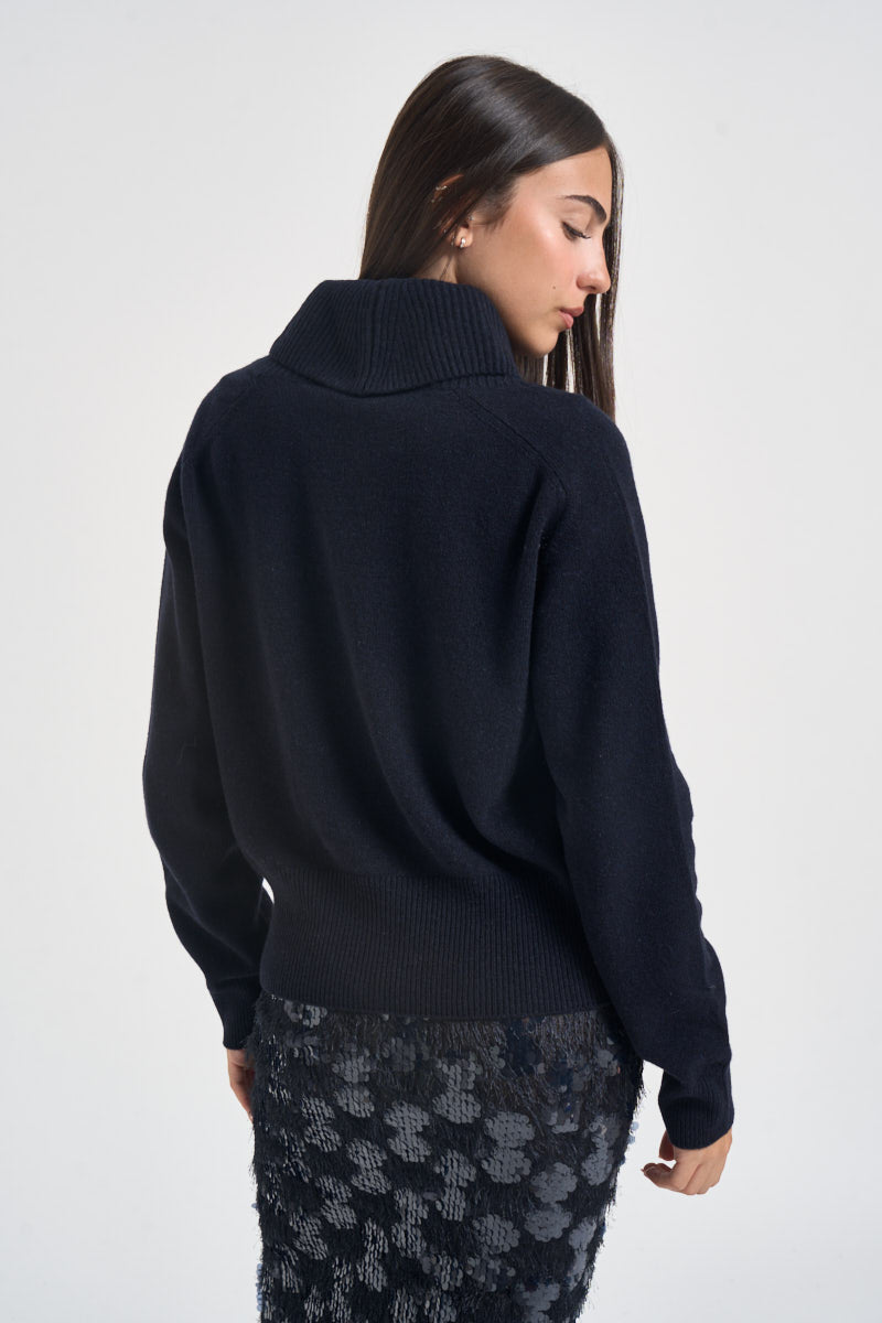 Maglia donna Hitomi con collo sciallato blu L6WC64 N08 LIVIANA CONTI 