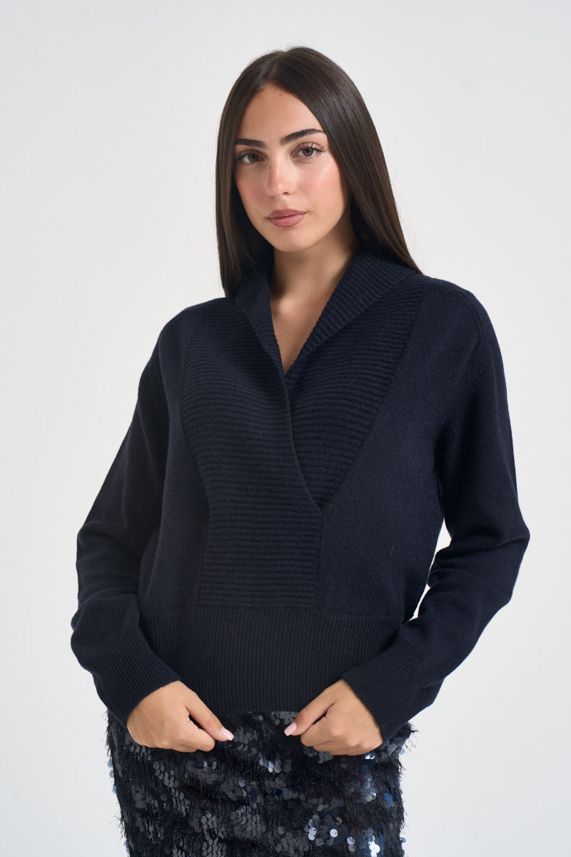 Maglia donna Hitomi con collo sciallato blu L6WC64 N08 LIVIANA CONTI 