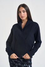 Maglia donna Hitomi con collo sciallato blu L6WC64 N08 LIVIANA CONTI 