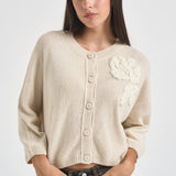 Cardigan donna ricamo con fiore panna L6WC72 W55 LIVIANA CONTI 