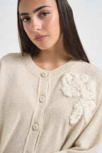 Cardigan donna ricamo con fiore panna L6WC72 W55 LIVIANA CONTI 