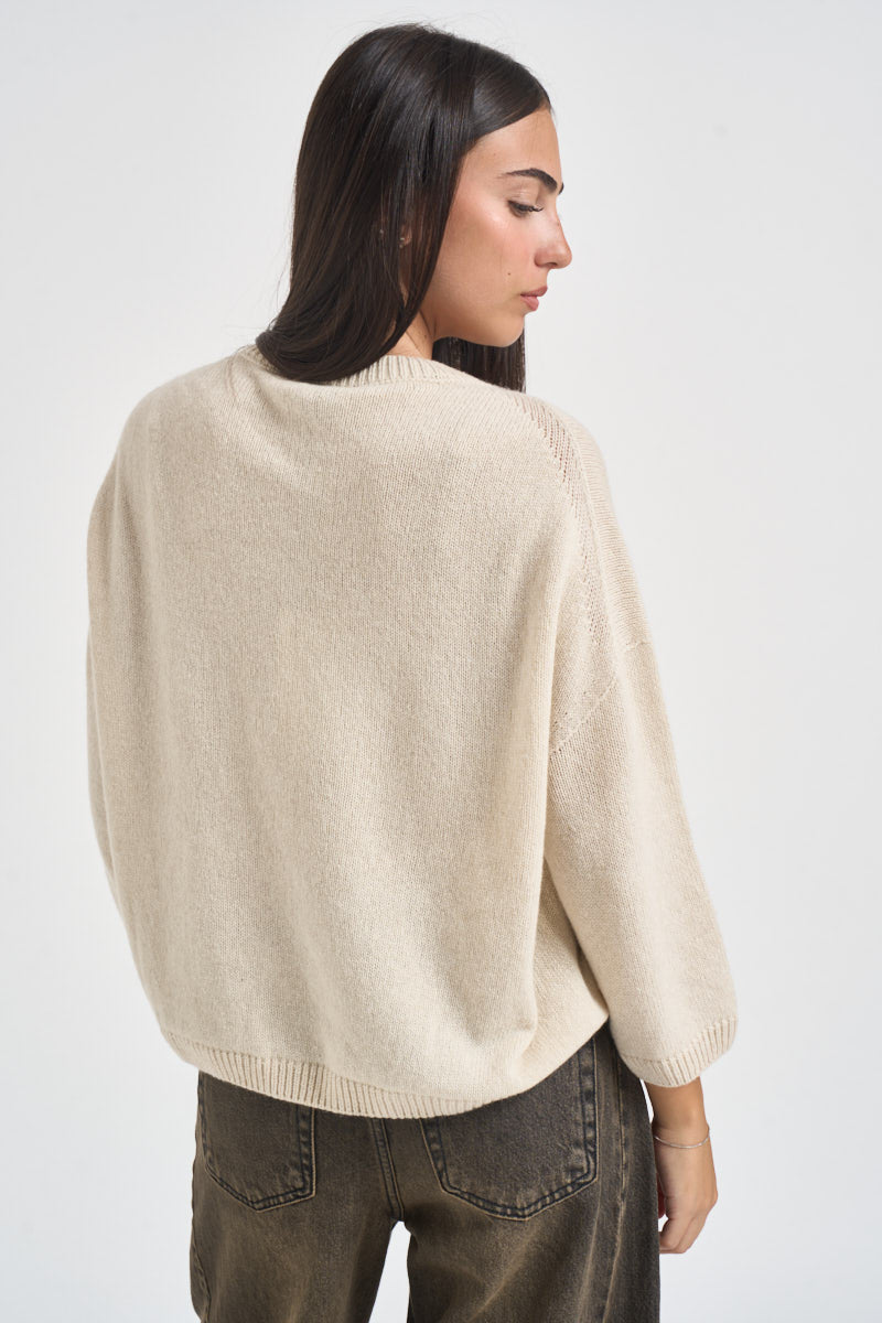 Cardigan donna ricamo con fiore panna L6WC72 W55 LIVIANA CONTI 