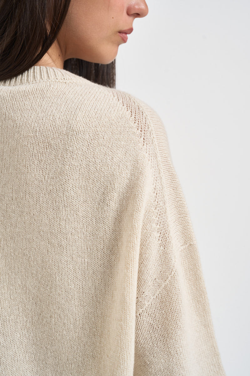Cardigan donna ricamo con fiore panna L6WC72 W55 LIVIANA CONTI 