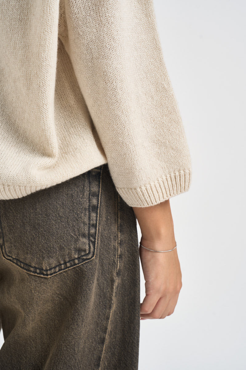 Cardigan donna ricamo con fiore panna L6WC72 W55 LIVIANA CONTI 