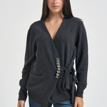 Cardigan donna incrociato con pietre antracite L6WC76 Y49 LIVIANA CONTI 