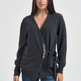 Cardigan donna incrociato con pietre antracite L6WC76 Y49 LIVIANA CONTI 
