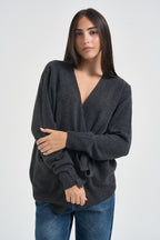 Cardigan donna incrociato con pietre antracite L6WC76 Y49 LIVIANA CONTI 