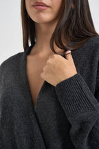 Cardigan donna incrociato con pietre antracite L6WC76 Y49 LIVIANA CONTI 